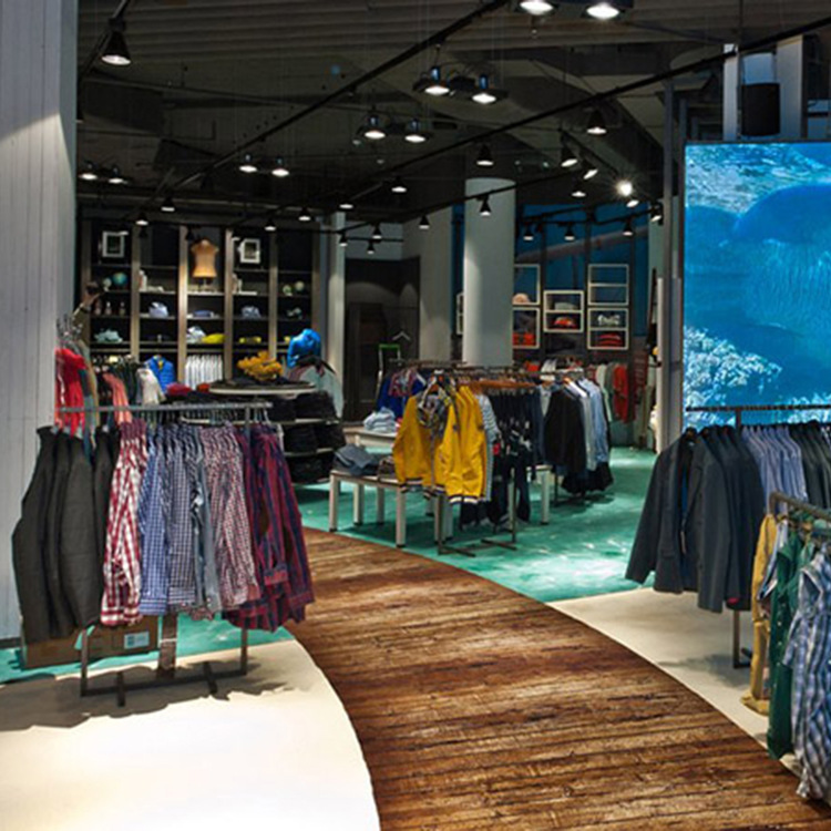 现代简约服装货架商场男装裤子圆形中岛柜陈列木质烤漆衣服展示架