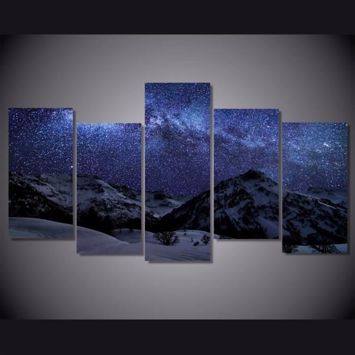 五联星空闪耀雪山夜晚电脑喷绘油画速卖通亚马逊wish装饰画芯