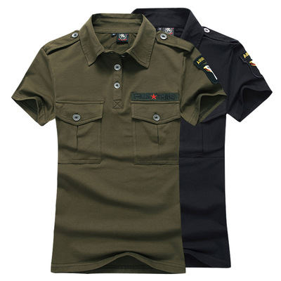 军迷户外夏季迷彩水兵舞蹈服装女纯棉短袖t恤修身弹力翻领军装t恤