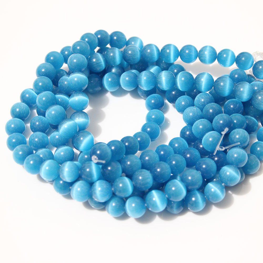 外贸欧美时尚款式8毫米圆形天蓝色猫眼珠子15英寸珠宝手工diy珠子