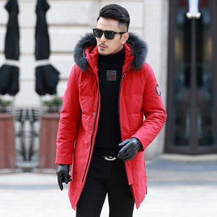 2018冬季高品质棉衣新款男士中长款大红色羽绒服90白鸭绒一件代发