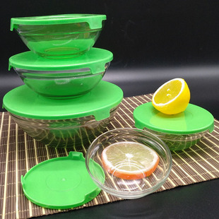 带盖实用保鲜碗五件套 大小玻璃碗套装组合 家用沙拉碗促销礼品