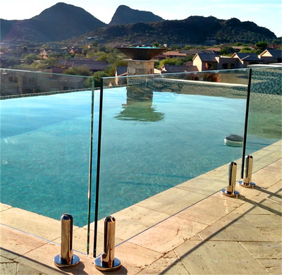 庭院泳池无框玻璃护栏 安全简约不锈钢玻璃夹栏杆