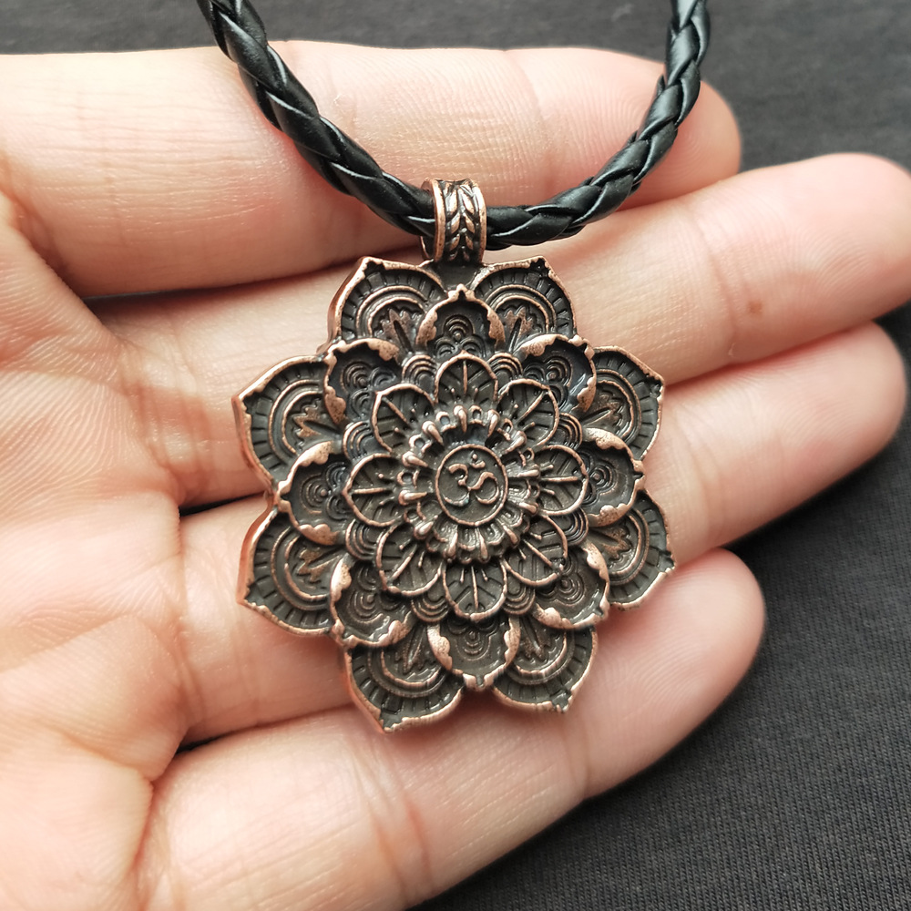 印度神话om项链西藏精神项链双面曼陀罗花形吊坠护身符宗教饰品