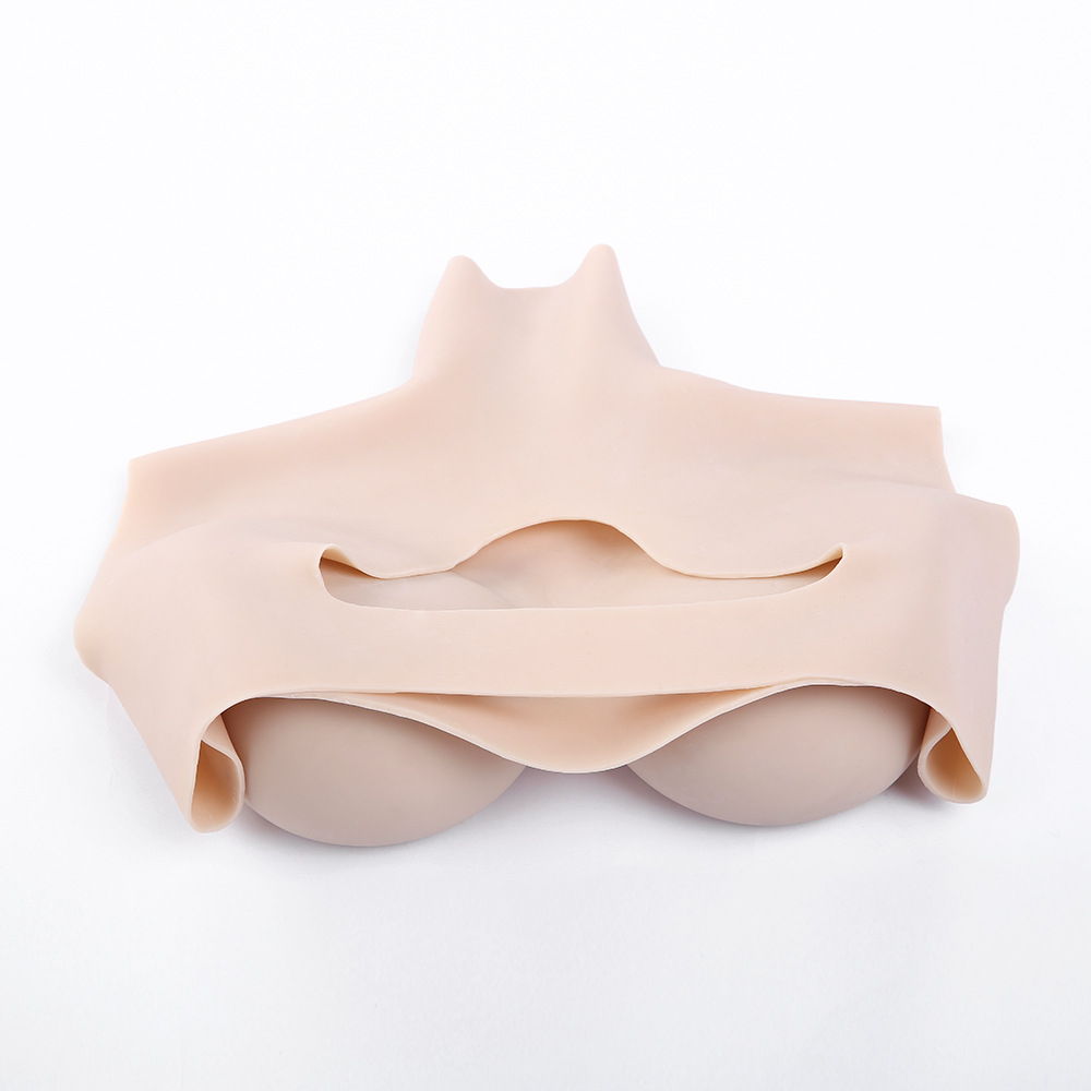 d罩杯短款高领半身实心义乳 1900g伪娘cd变装硅胶义乳 假乳房假胸