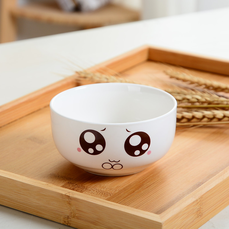 可爱表情骨瓷碗釉下彩陶瓷碗餐具套装小米饭碗饭碗家用小汤碗