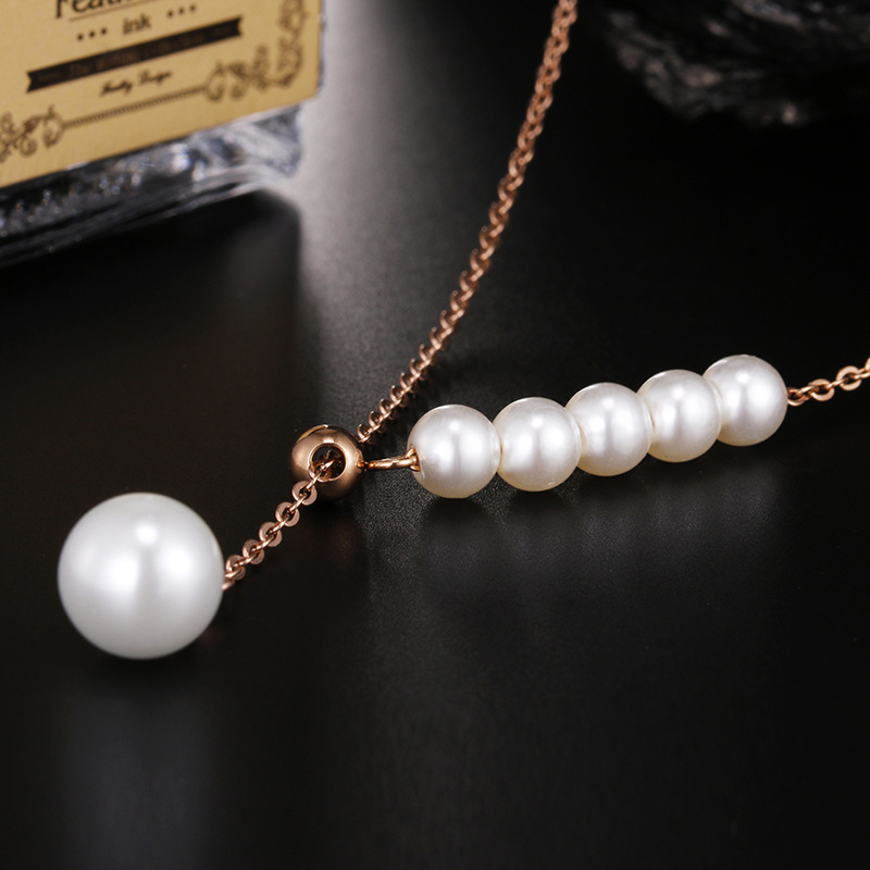 韩版简约18k玫瑰金珍珠项链 女韩国短款锁骨链钛钢装饰吊坠