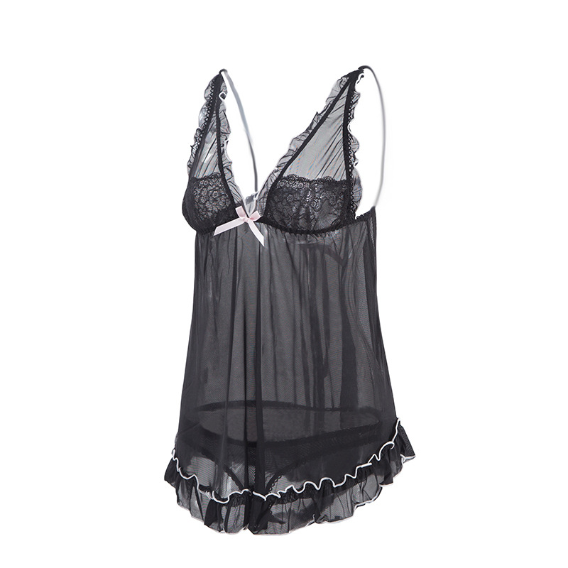 透明网纱性感睡衣薄纱后背系带情趣内衣套装睡裙