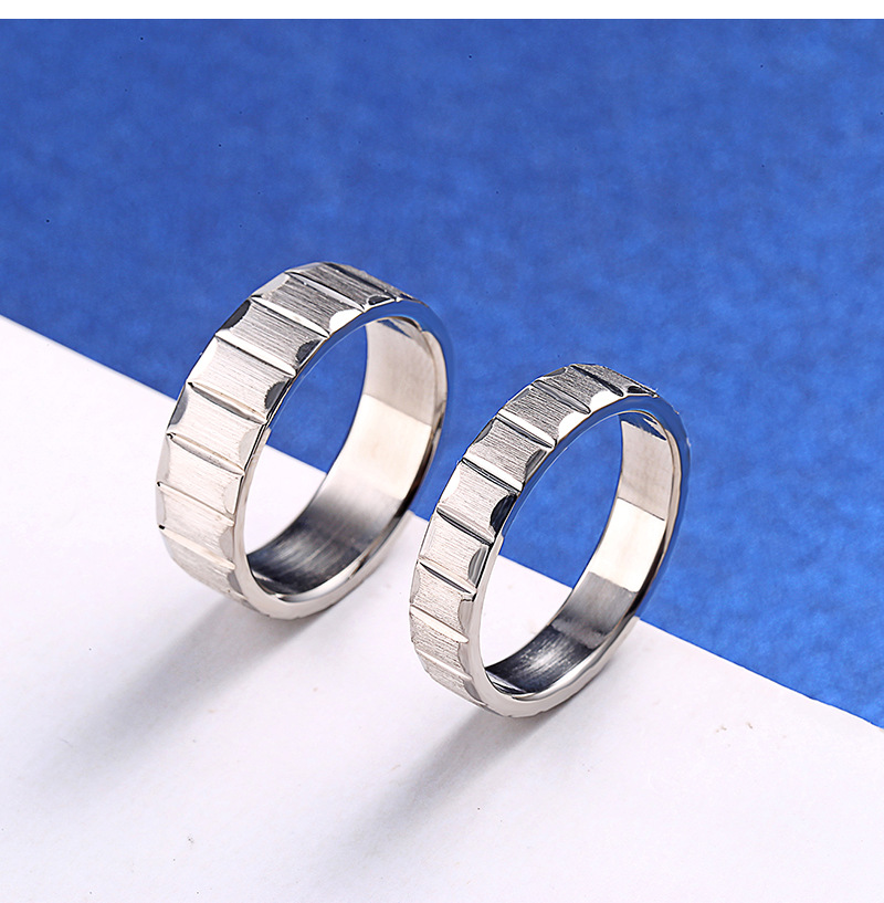 18k镀金块状纹钛钢男女一对指环情侣忠贞不二爱情对戒不锈钢戒指