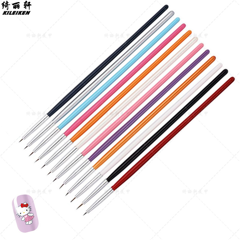 美甲笔12色12支套画花笔彩绘笔拉线笔描线笔美甲工具雕花笔套装笔