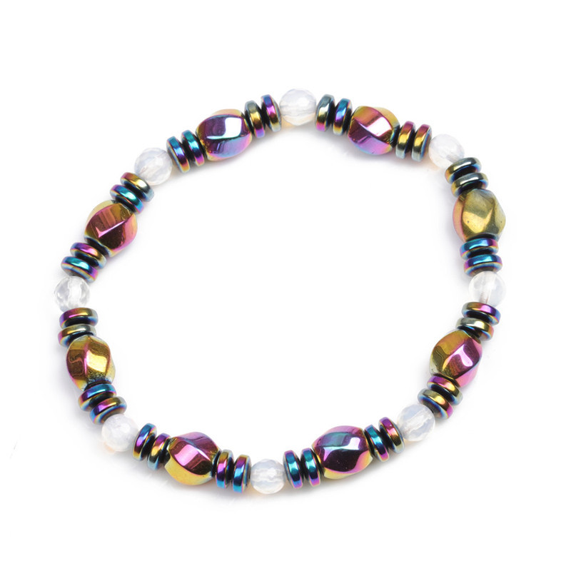 wish亚马逊爆款彩色黑胆磁疗石保健手链 新款磁石手工水晶手串