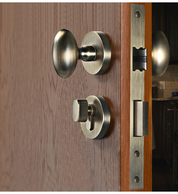 房门锁室内卧室球形锁美式通用款批发圆形分体黑色静音实木门把手