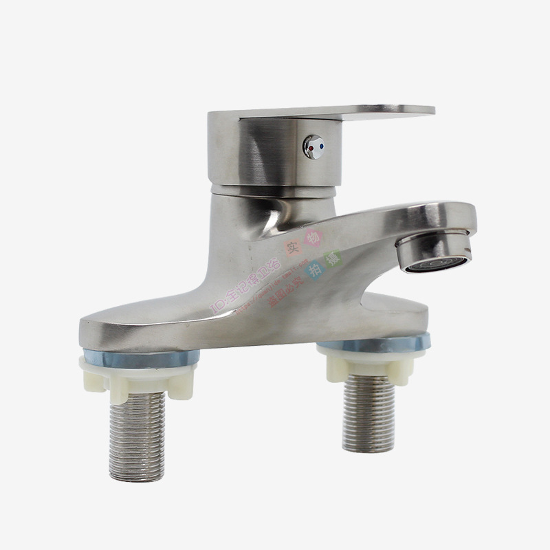 304不锈钢两联面盆水龙头 洗脸盆双孔单把冷热混水阀