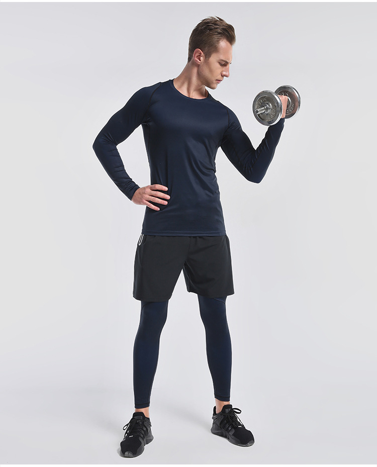 vansydical紧身衣男秋冬速干跑步健身服长袖弹力变色训练健身衣