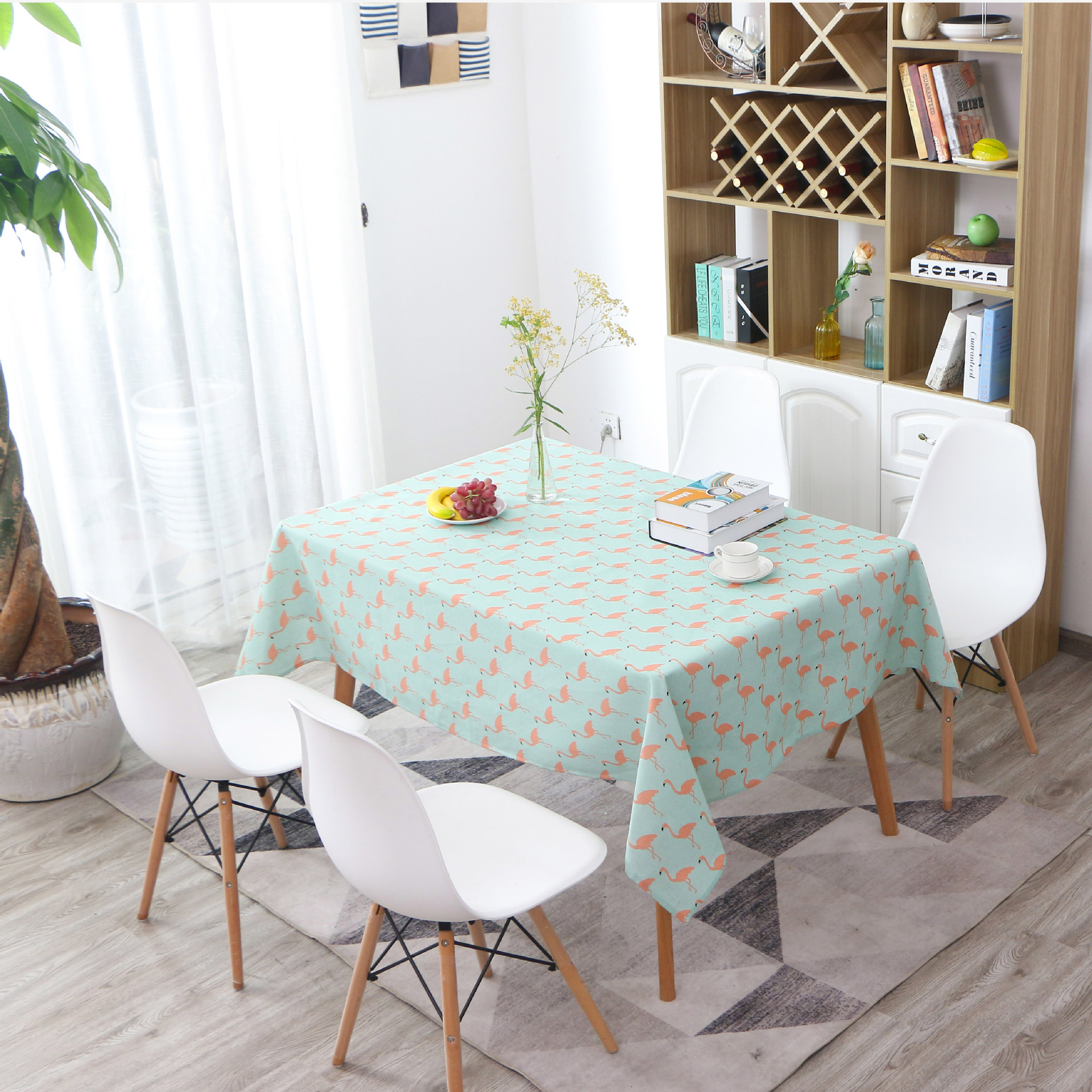 外贸北欧棉麻桌布火烈鸟餐桌布艺茶几布台布盖布跨境专供定制批发
