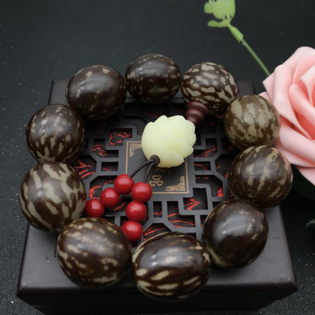 花菩提根手链 天然大虎斑菩提手串 带皮大白玉菩提根串莲藕莲花