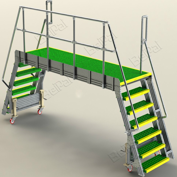 机器过桥工业梯踏步及走台系统定制可用于维修平台扶手围栏安装快