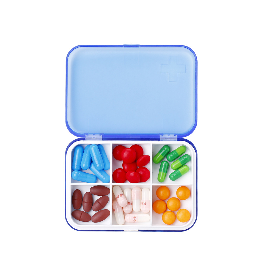 旅行小药盒多格分装便携药盒小巧放药物盒子6格药盒十字小药盒