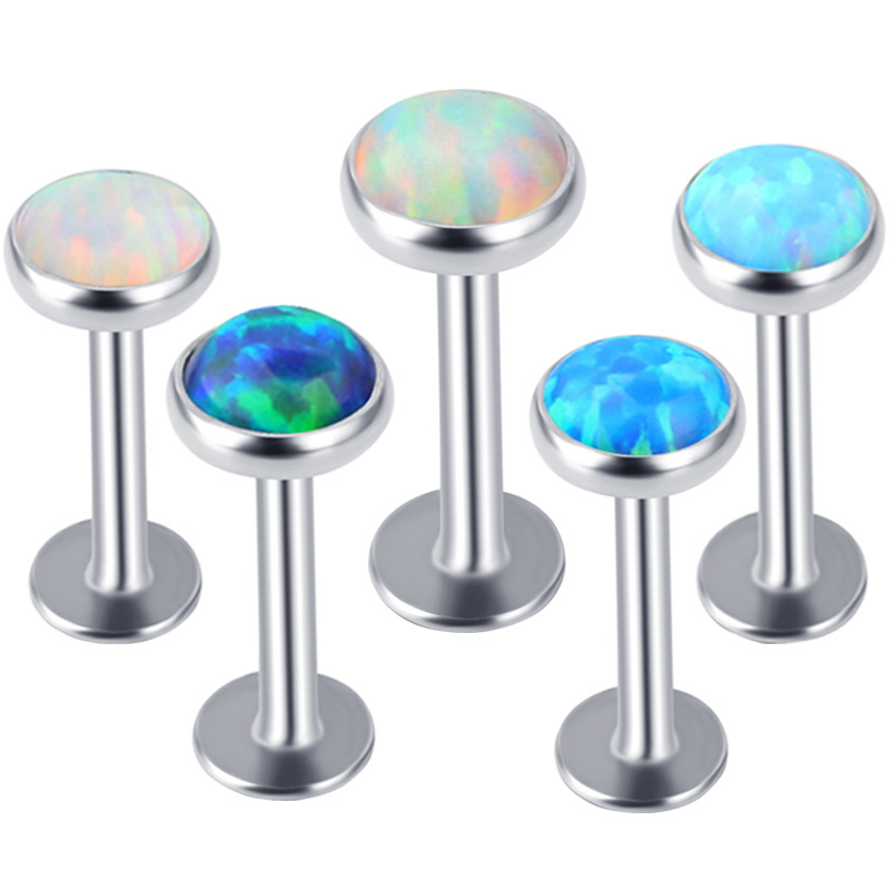 European and American New Opal Earrings Stainless Steel Opal Small Ear Bone Stud Amazon Piercing Jewelry Internal Thread Labret