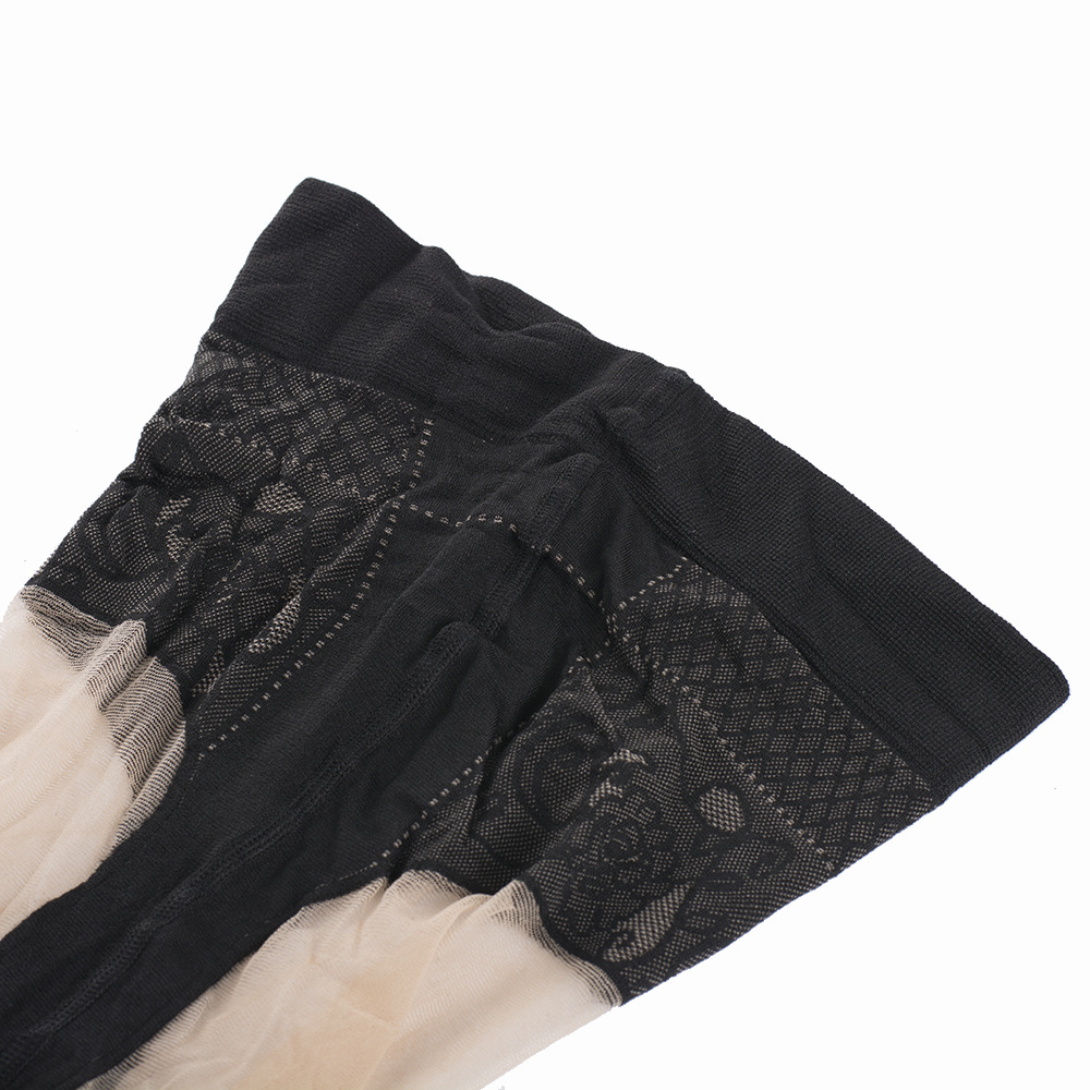 亚马逊女士性感丝袜 女式黑色透明情趣袜拼色假长筒袜提花连裤袜