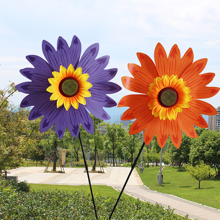 热卖36cm大号太阳花风车户外园林装饰儿童玩具塑料七彩风车批发