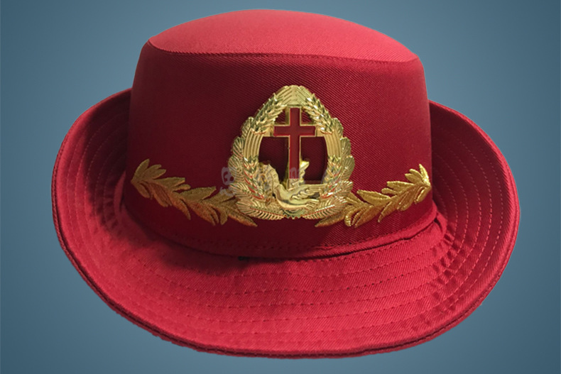 女士演出帽基督教女帽舞台演出卷边帽大红乐队帽子红色绣花帽定制