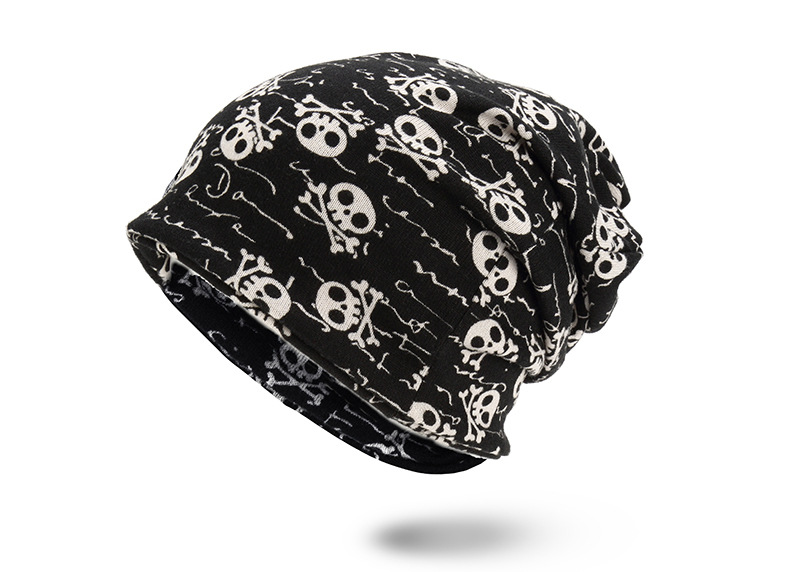 现货 秋冬骷髅头图案套头帽子 嘻哈街舞帽子围脖两用 保暖头巾帽
