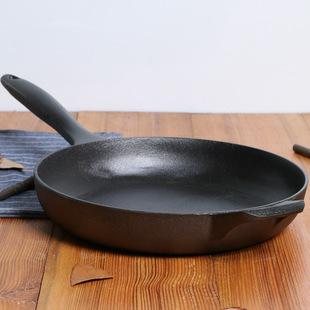 平底锅铸铁加厚无涂层不粘煎锅老式生铁锅煎蛋煎牛排锅烙饼煎饼锅