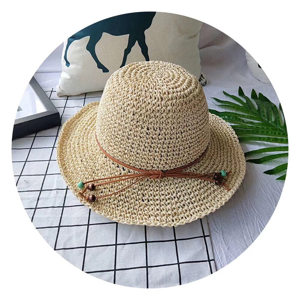 夏季儿童草帽宽檐手工钩织可折叠草帽出游度假草编沙滩镂空帽亲子