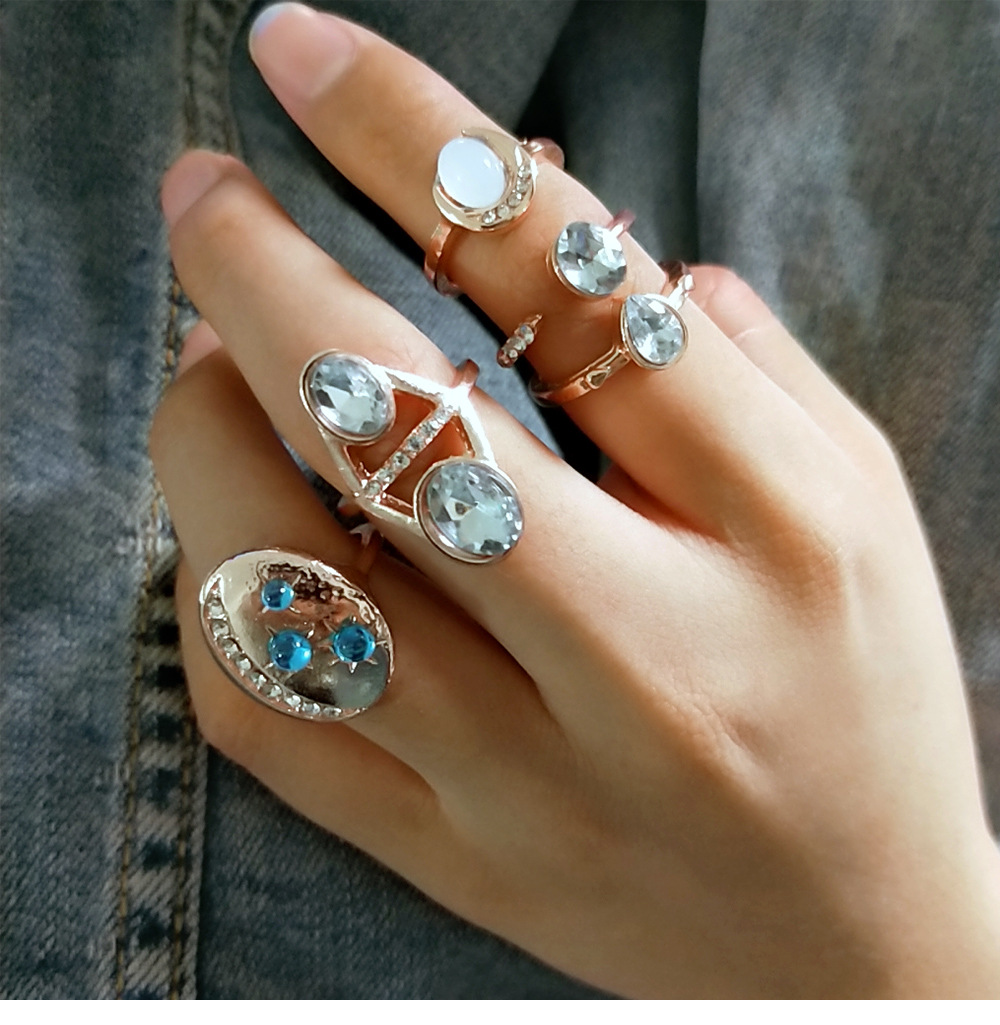 跨境新款 速卖通wish热卖欧美大牌街拍微镶蓝白钻关节戒指女批发