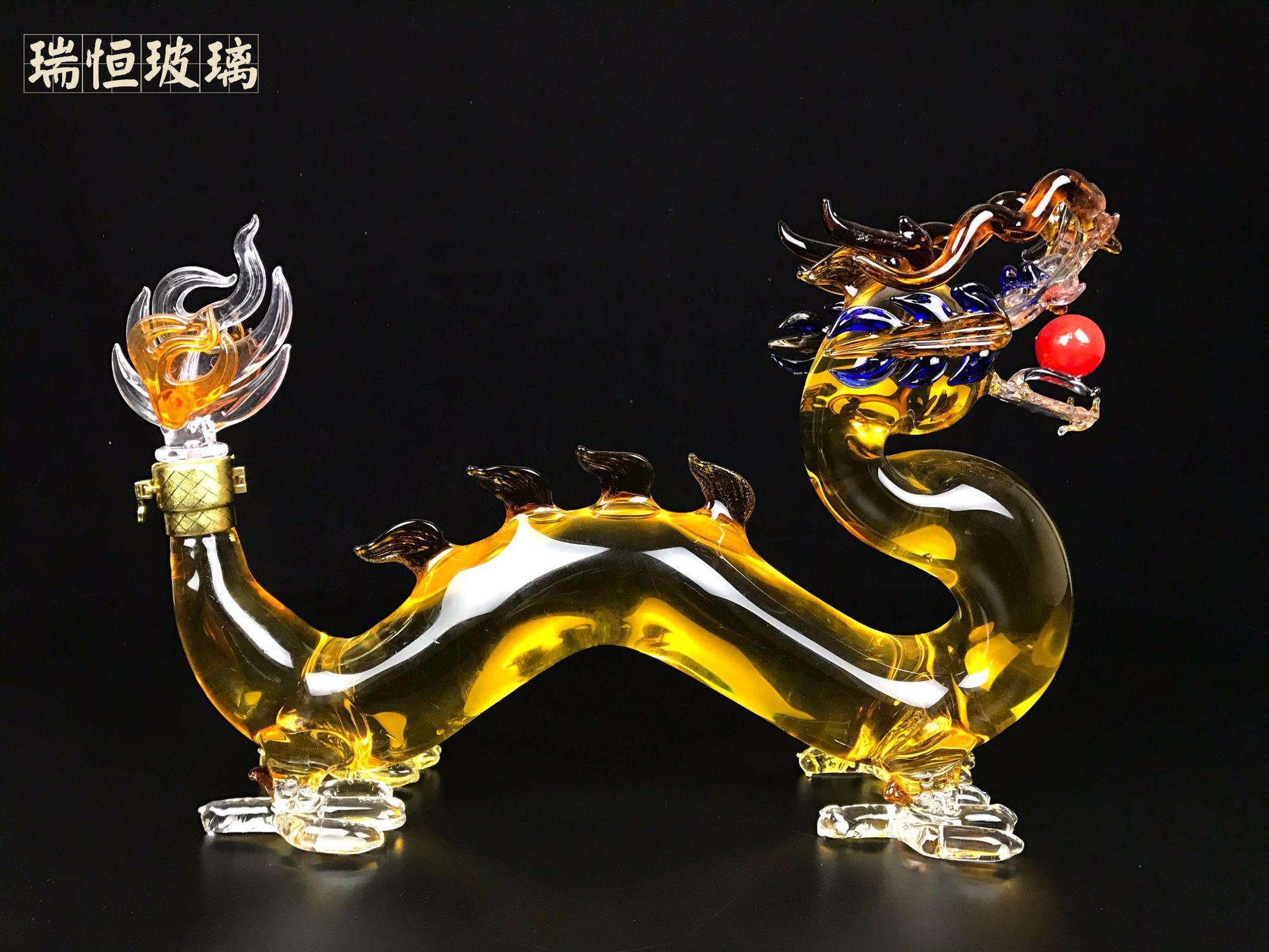 玻璃白酒瓶 髙硼硅玻璃龙型酒瓶 空心龙创意 造型酒瓶 1000ml