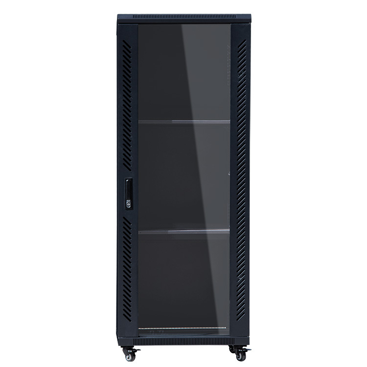 32u网络机柜 1米6高玻璃门机柜 定制网络铁柜子 带轮子落地机柜