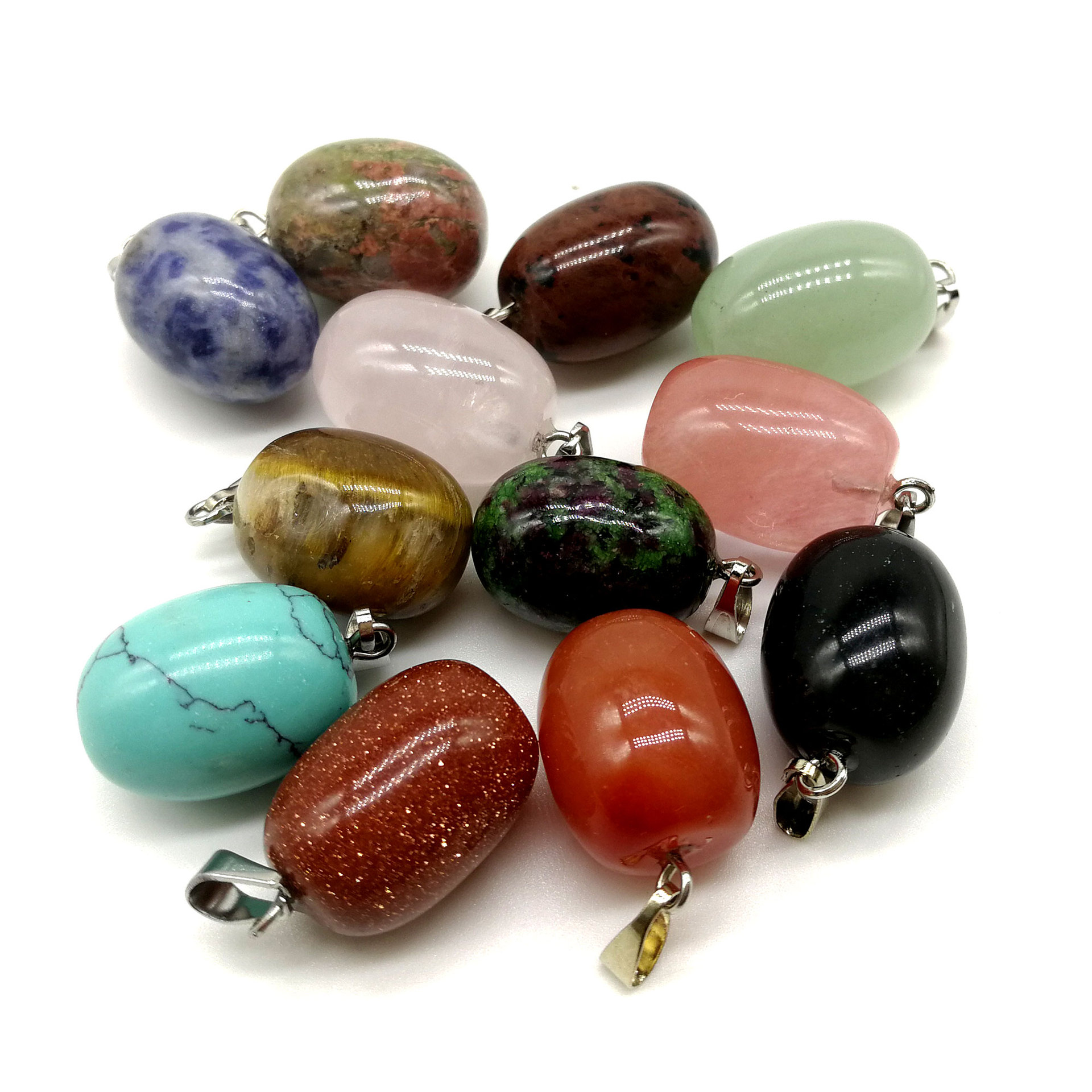 石头吊坠 混色天然石头吊坠 男女项链 天然石头项链吊坠厂家批发