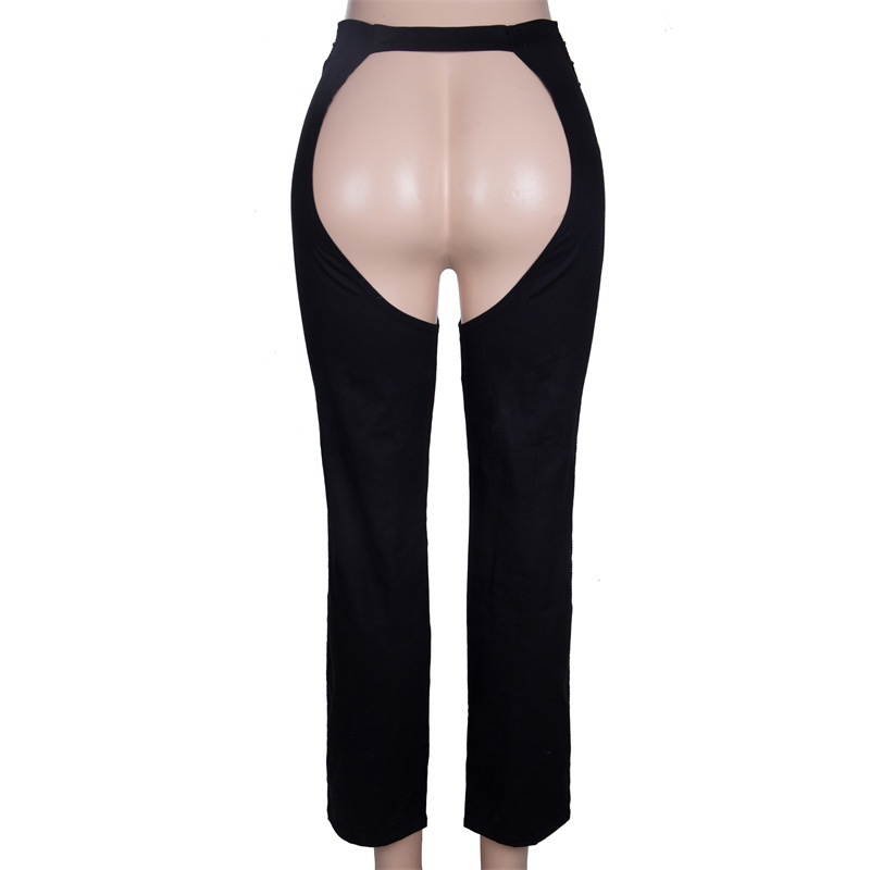 欧美街头钉珠镂空开档牛仔裤长裤女装2018秋季新款速卖通爆款女裤