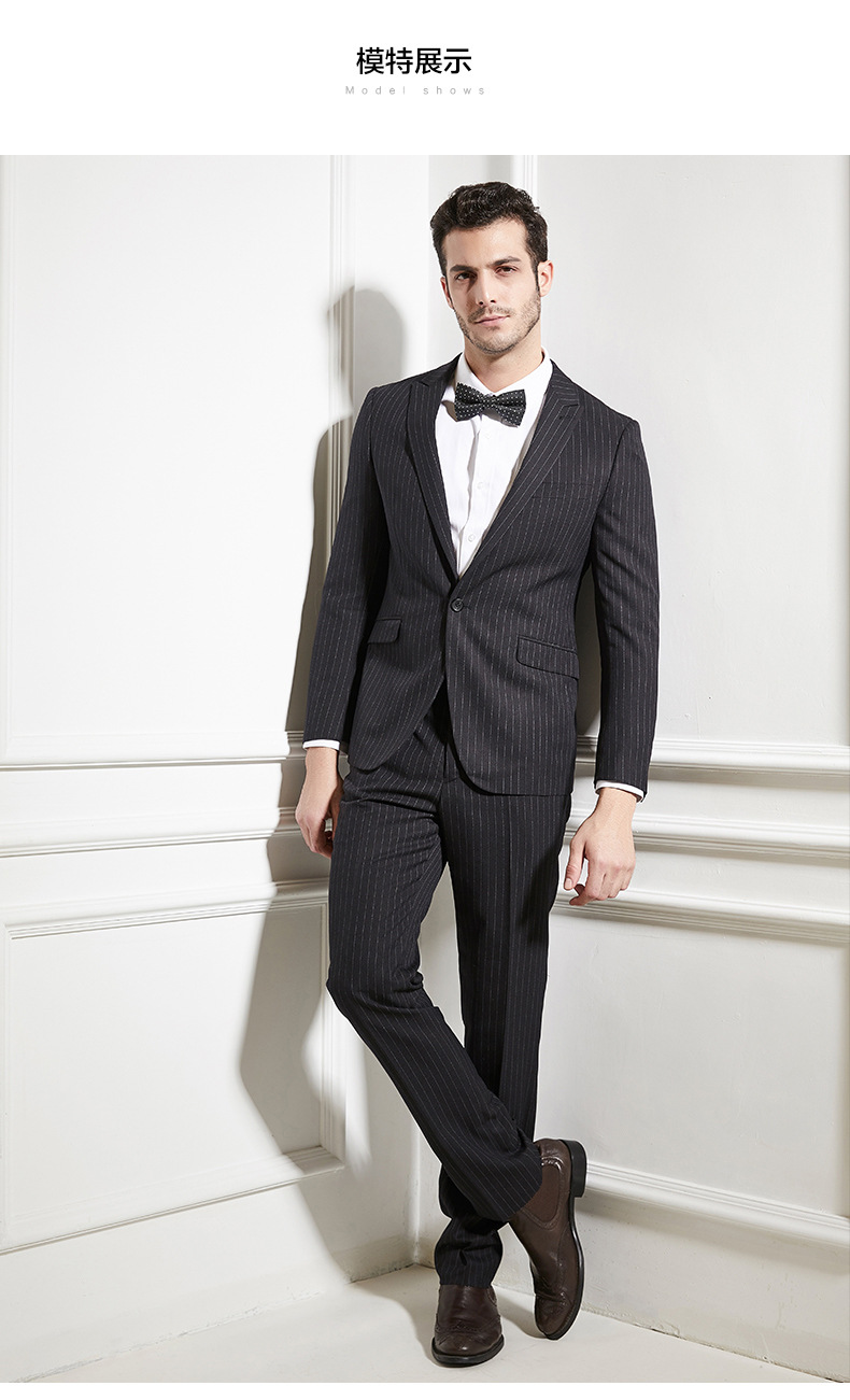 2018新郎服装伴郎结婚礼服青年西服套装男修身韩版条纹西装三件套