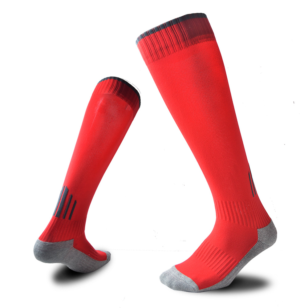 凸途 高质量尼龙长筒足球袜 过膝防滑毛巾底运动袜 青少年训练袜