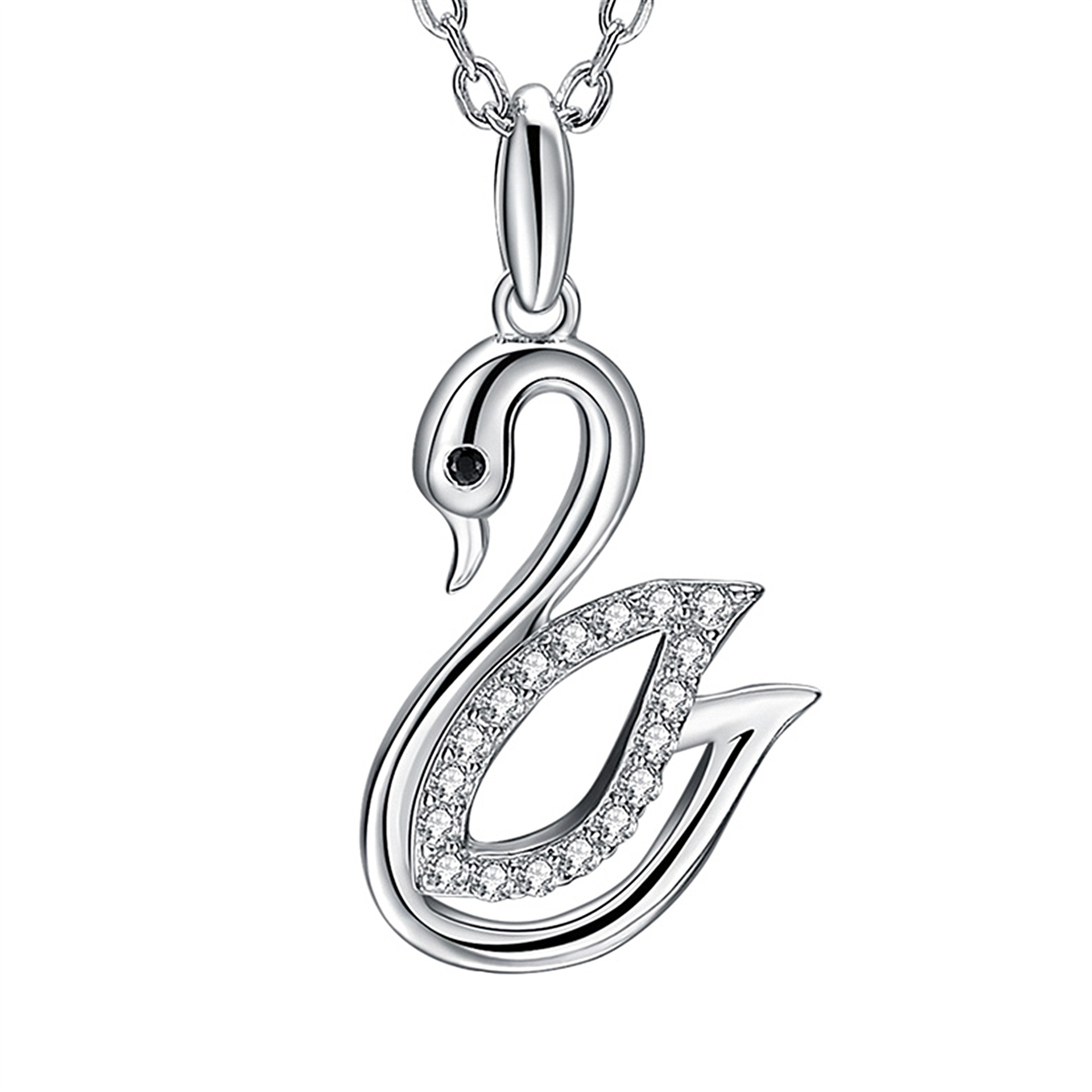 凯薇925时尚锆石动物白天鹅吊坠项链锁骨链 潮人优雅银天鹅吊坠