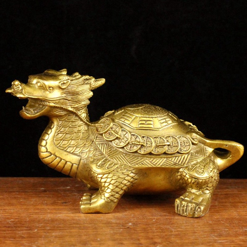 纯黄铜八卦金钱对龟铜龙龟金钱龟摆件龙头龟一对客厅办公室装饰品