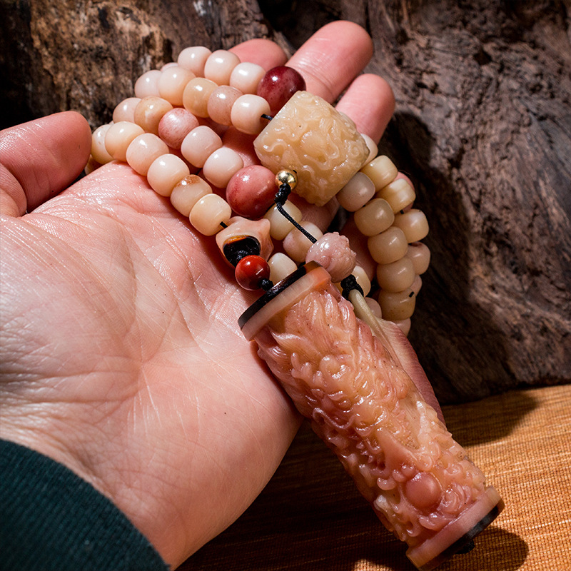 满血骆驼骨108颗珠子仿大猫虎骨藏式民族风情侣款手串潮流手链