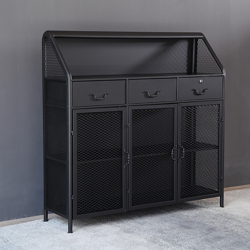 loft工业风餐边柜餐厅铁艺茶水柜碗柜简约酒吧复古做旧储物收纳柜