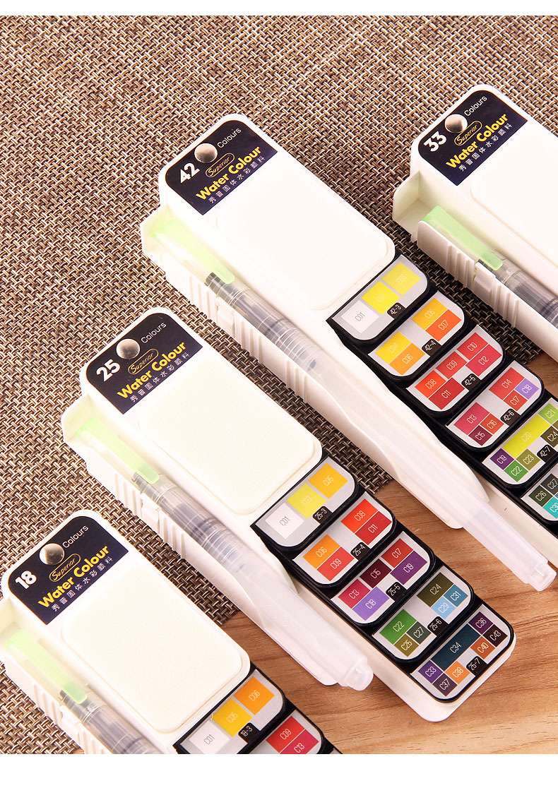 秀普固体水彩颜料套装扇形 水彩初学者套装手绘透明水彩颜料套装