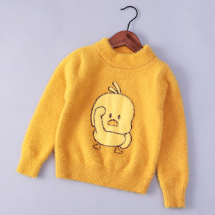 1602h 抖音网红款小黄鸭男女童宝宝韩版套头针织儿童毛衣厂家直销