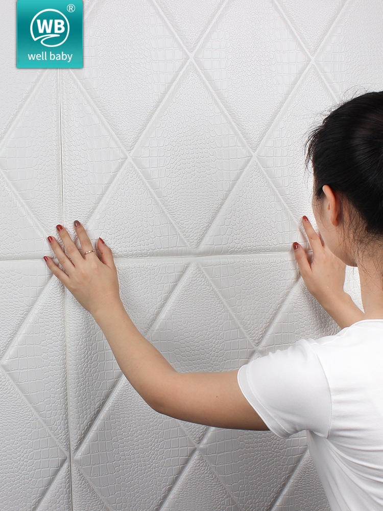 立体自粘墙贴菱形荔枝纹多色背景墙环保发泡xpe泡棉材质无味易洗