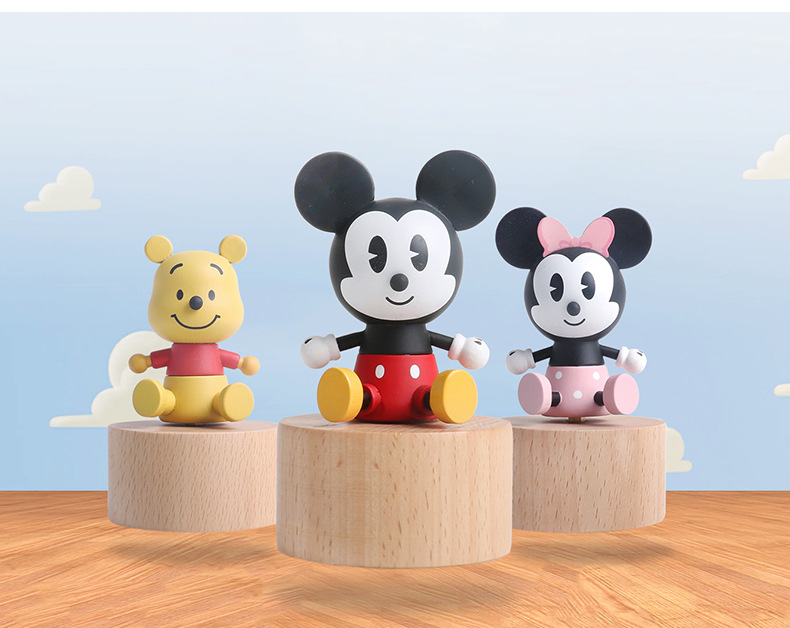 迪士尼正版授权米奇/米妮木质卡通旋转木质音乐盒八音盒摆件装饰