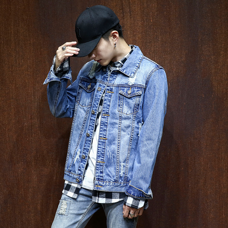男士蓝色牛仔外套图片