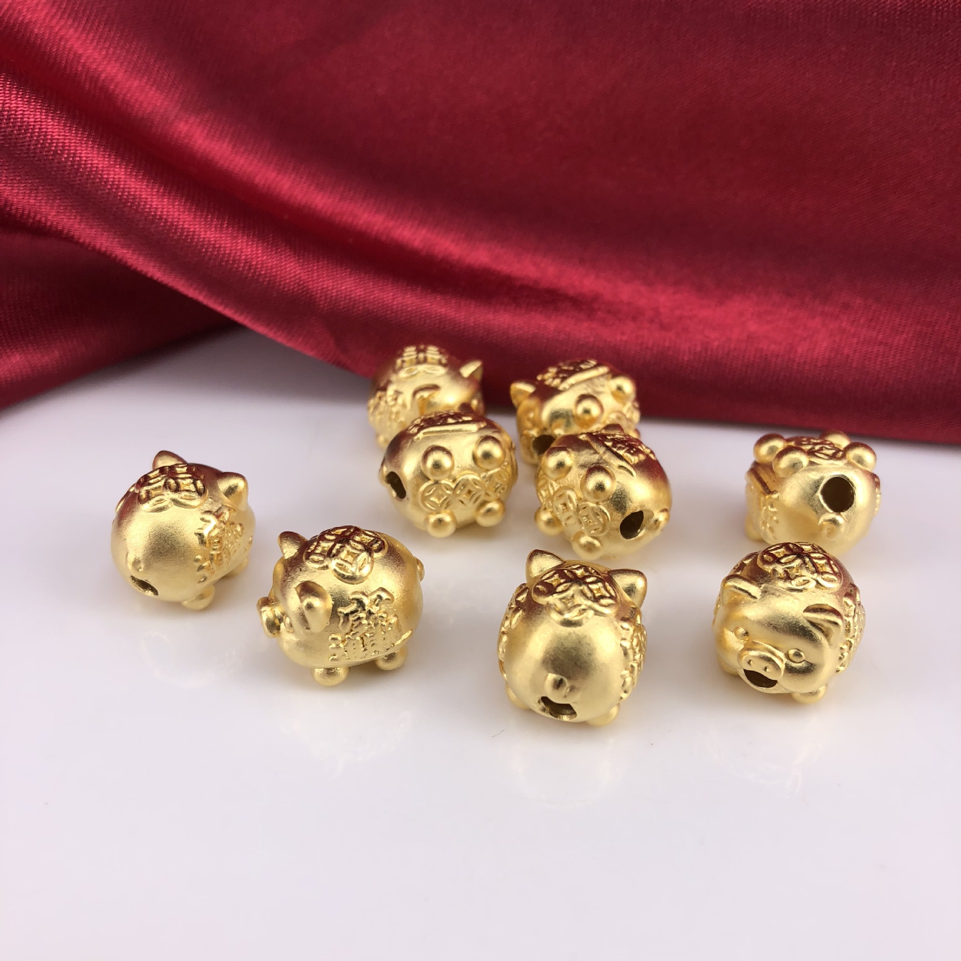 s999硬银转运本命年红绳手链 生肖金猪3d纯银diy编织手绳