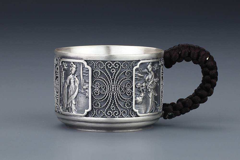 银器 银制品 银礼品 纯银999 银茶具套装 银茶 银茶杯 倒模花丝