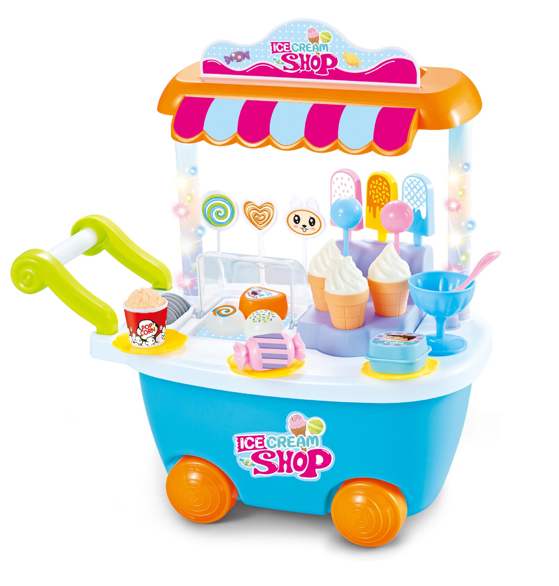 青奕灯光音乐过家家玩具冰淇淋小推车雪糕车qy898