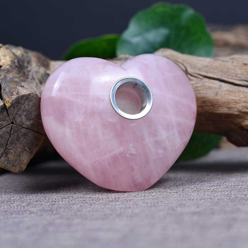 天然粉水晶心形水晶烟斗抽斗把玩件抽斗简约时尚烟嘴东海厂家直销