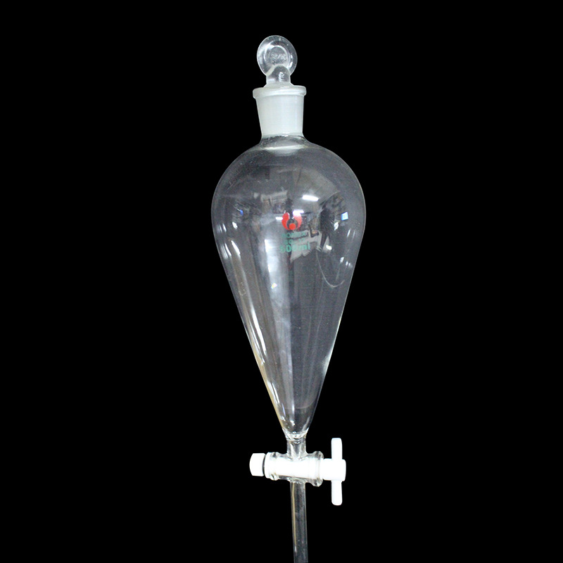 500ml 四氟塞分液漏斗 梨型分液漏斗 玻璃椎型漏斗加厚玻璃